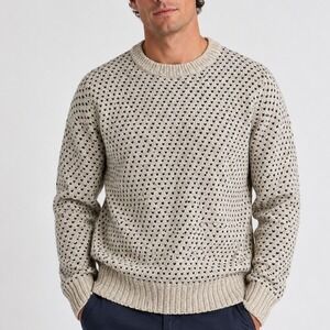 Great‎ Lakes Recreation Mens Large Knit Sweater Oatmeal Navy Blue Vintage